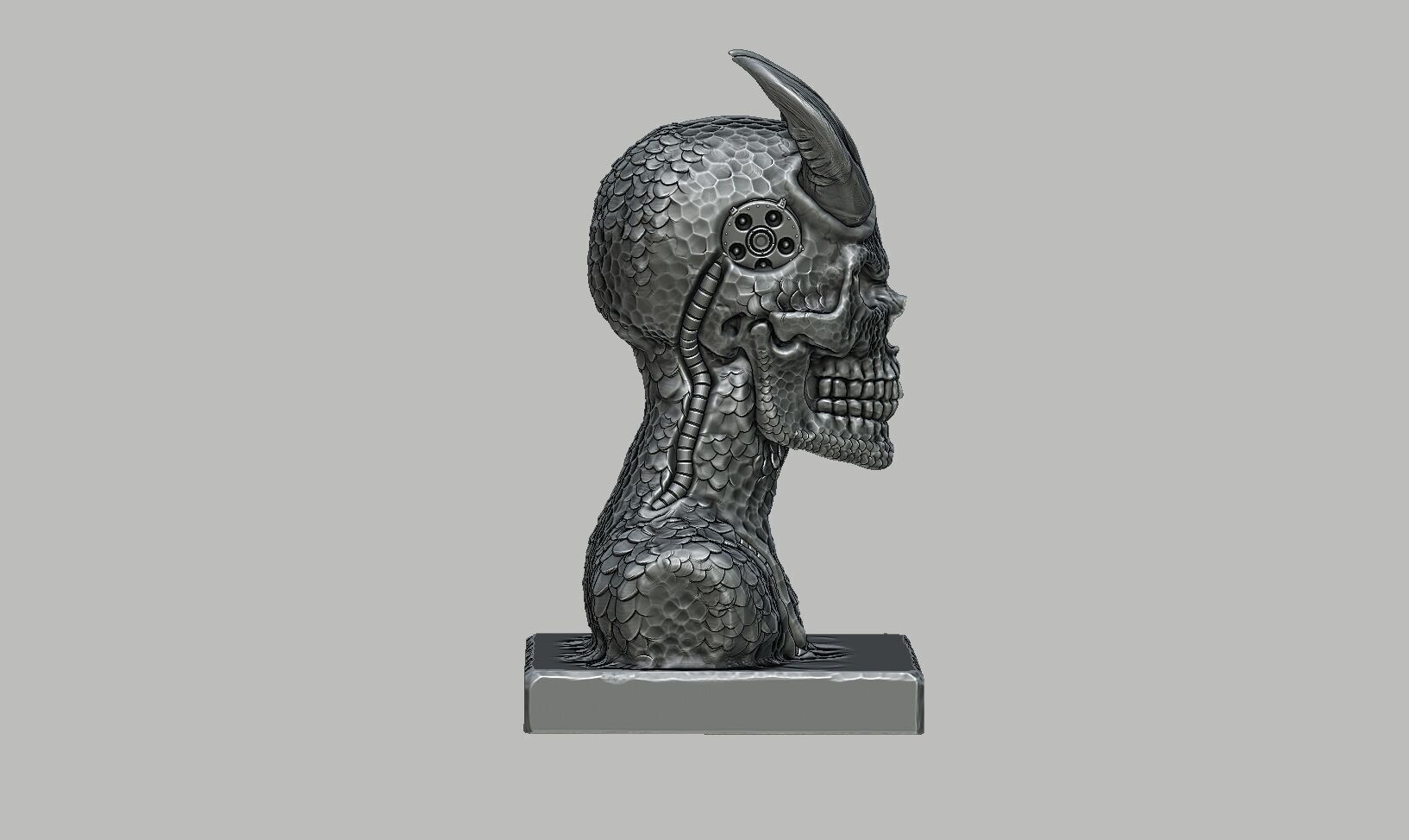 Skull robot demon dragon bust Cyborg skull dragon bust 3D print model_9