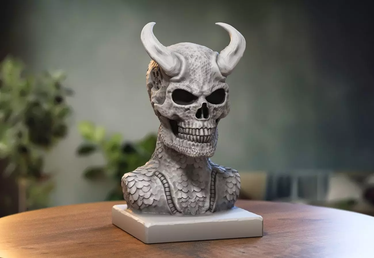 Skull robot demon dragon bust Cyborg skull dragon bust 3D print model_0