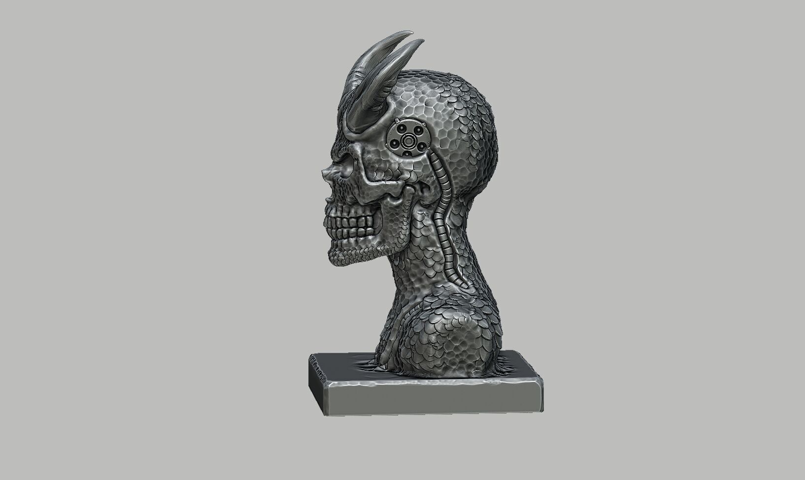 Skull robot demon dragon bust Cyborg skull dragon bust 3D print model_11