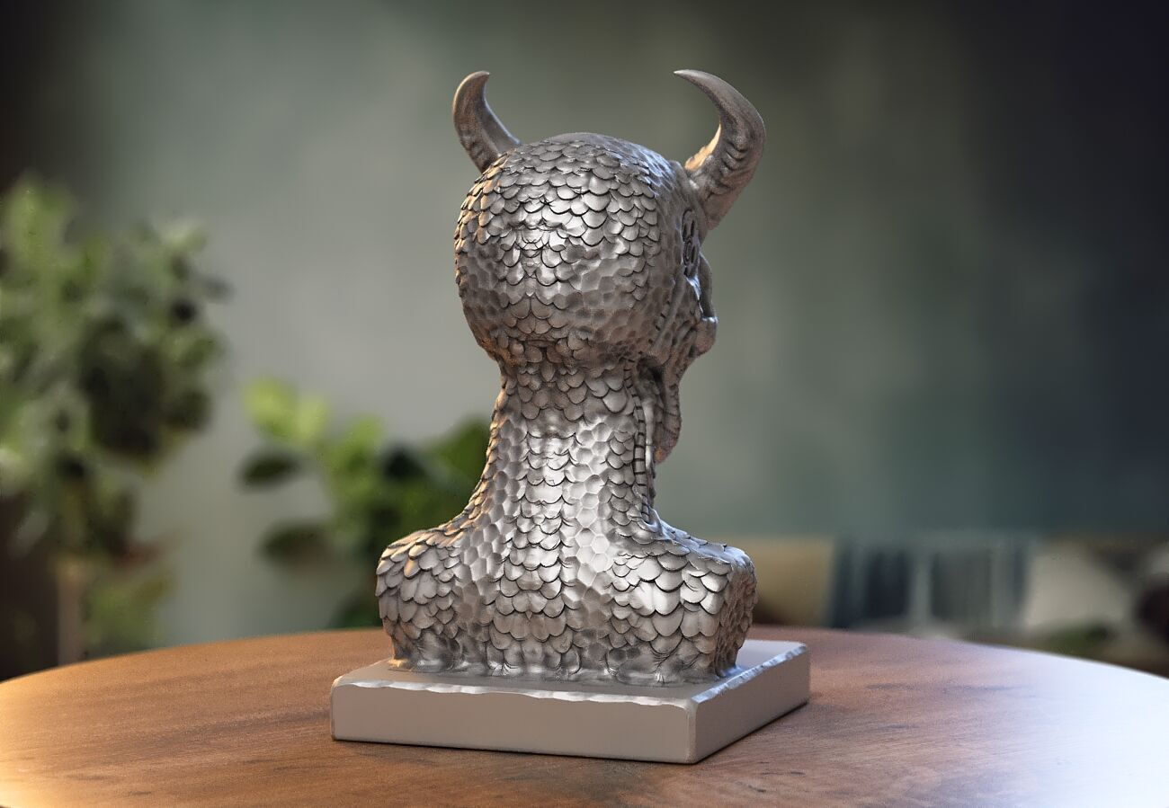 Skull robot demon dragon bust Cyborg skull dragon bust 3D print model_4