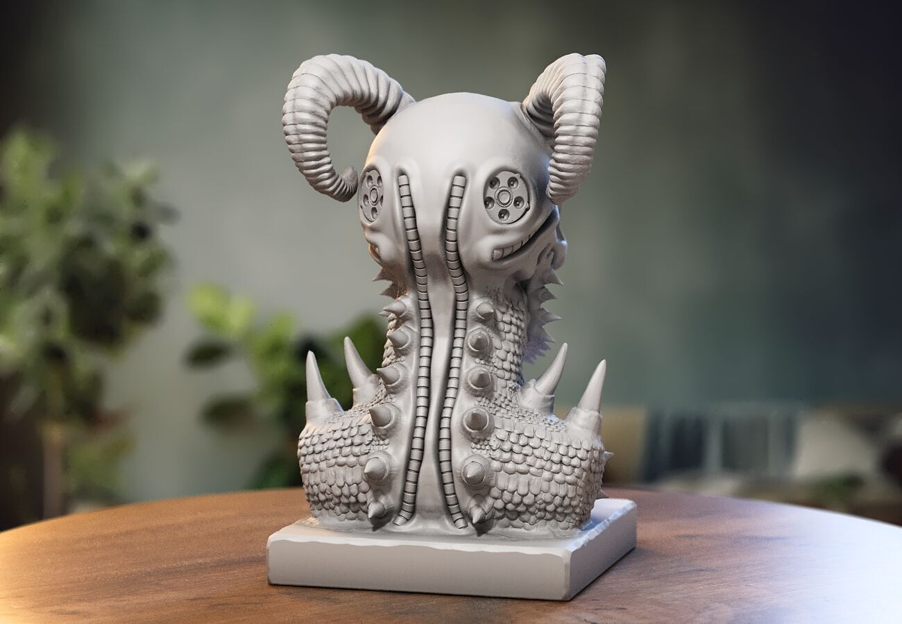 Skull robot demon dragon bust Cyborg skull dragon bust 3D print model_10