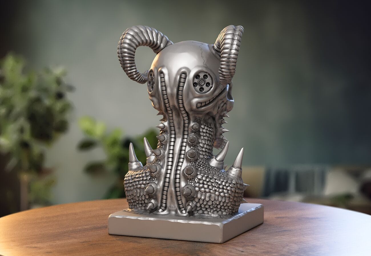 Skull robot demon dragon bust Cyborg skull dragon bust 3D print model_6