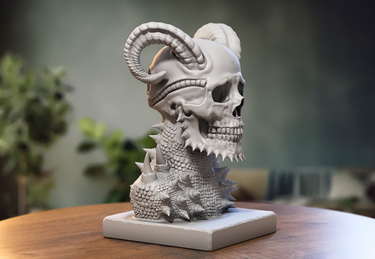 Skull robot demon dragon bust Cyborg skull dragon bust 3D print model_2