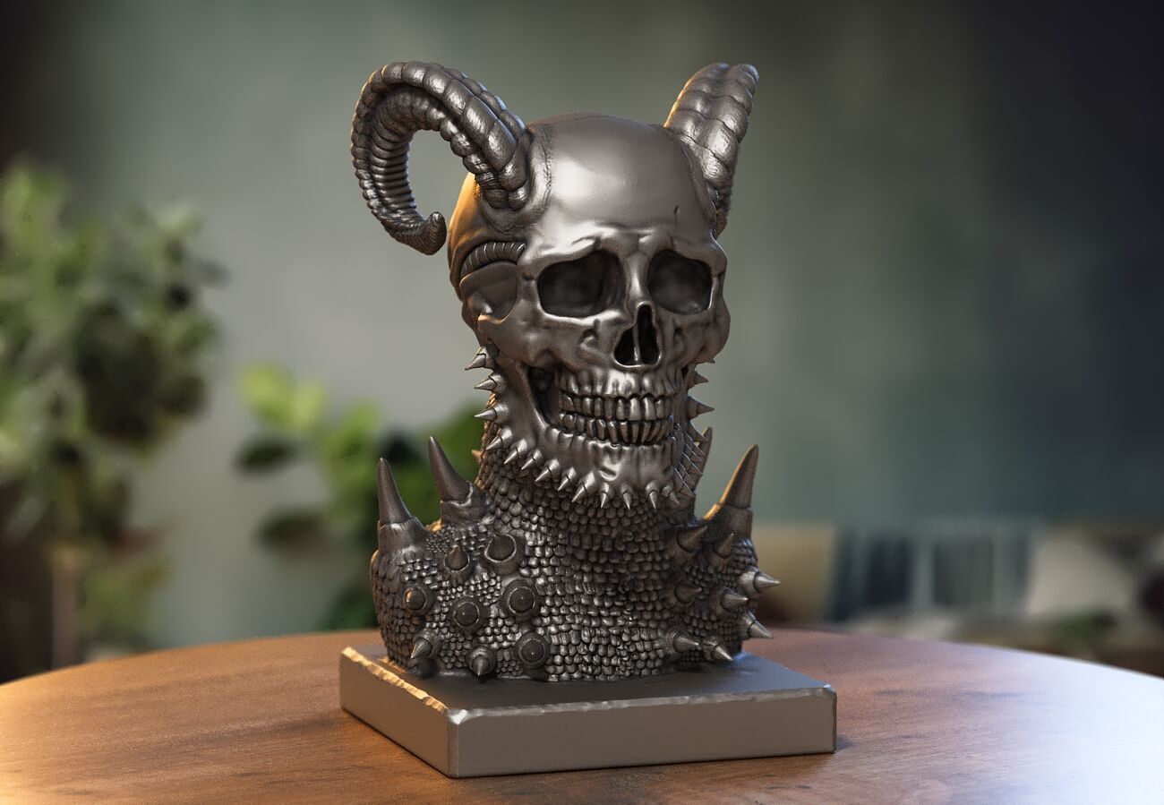 Skull robot demon dragon bust Cyborg skull dragon bust 3D print model_4
