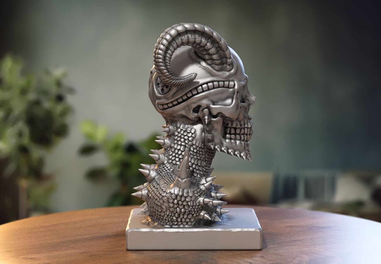 Skull robot demon dragon bust Cyborg skull dragon bust 3D print model_5