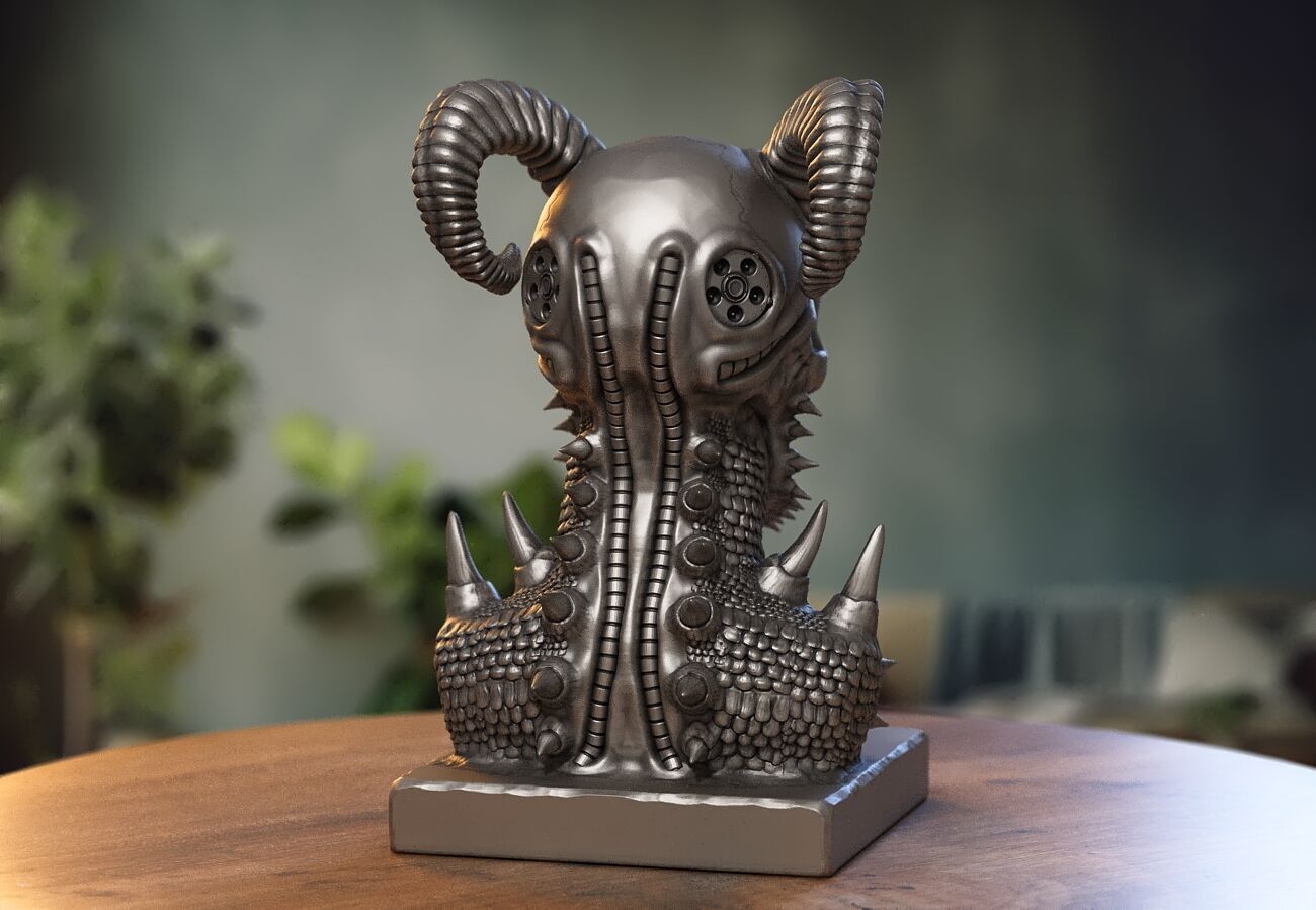 Skull robot demon dragon bust Cyborg skull dragon bust 3D print model_9