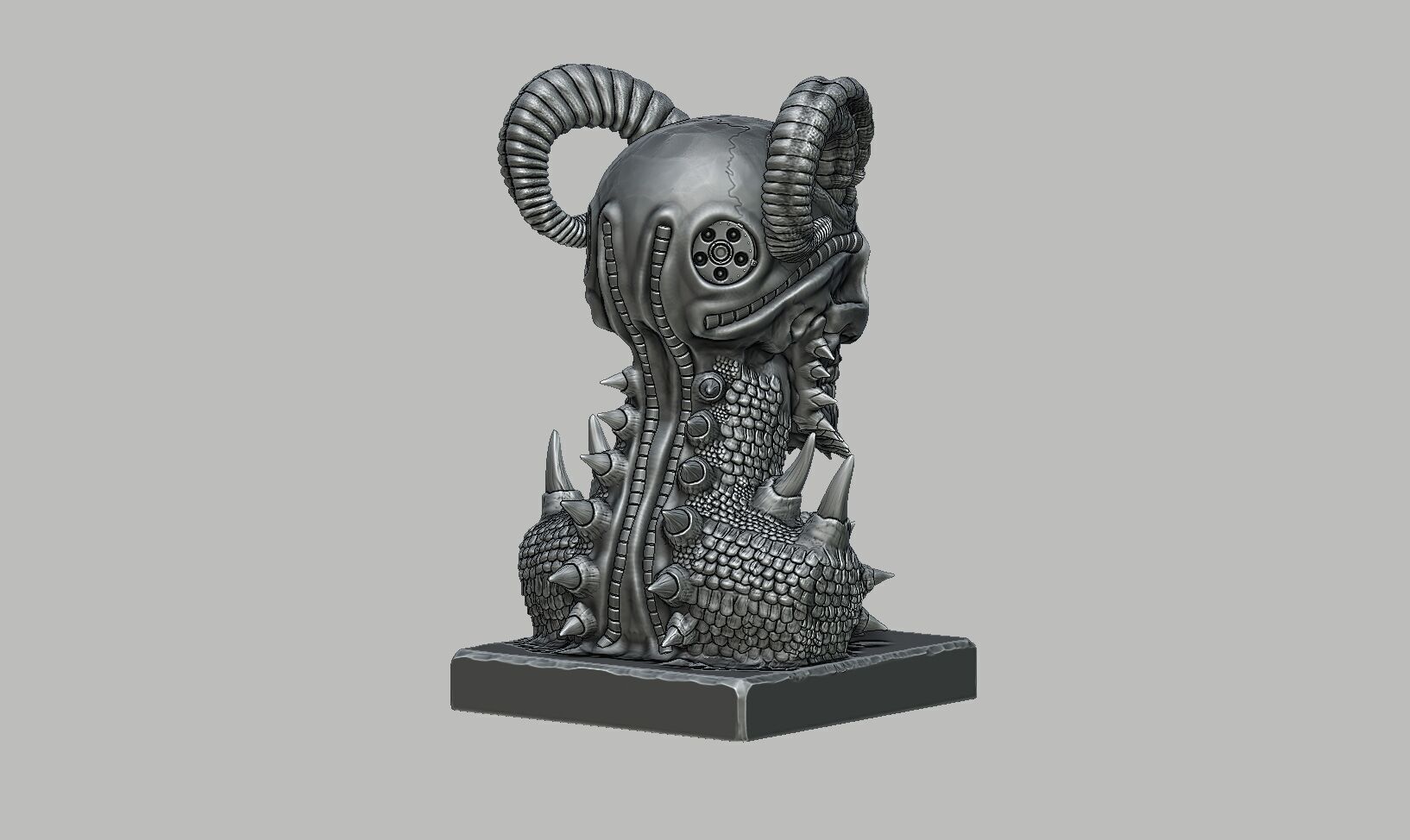 Skull robot demon dragon bust Cyborg skull dragon bust 3D print model_14