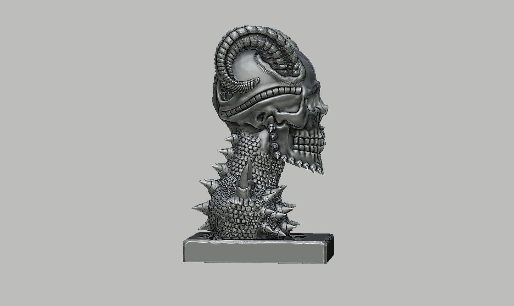 Skull robot demon dragon bust Cyborg skull dragon bust 3D print model_13