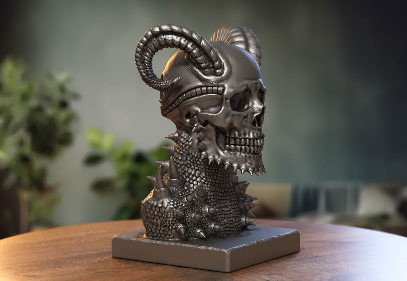 Skull robot demon dragon bust Cyborg skull dragon bust 3D print model_3