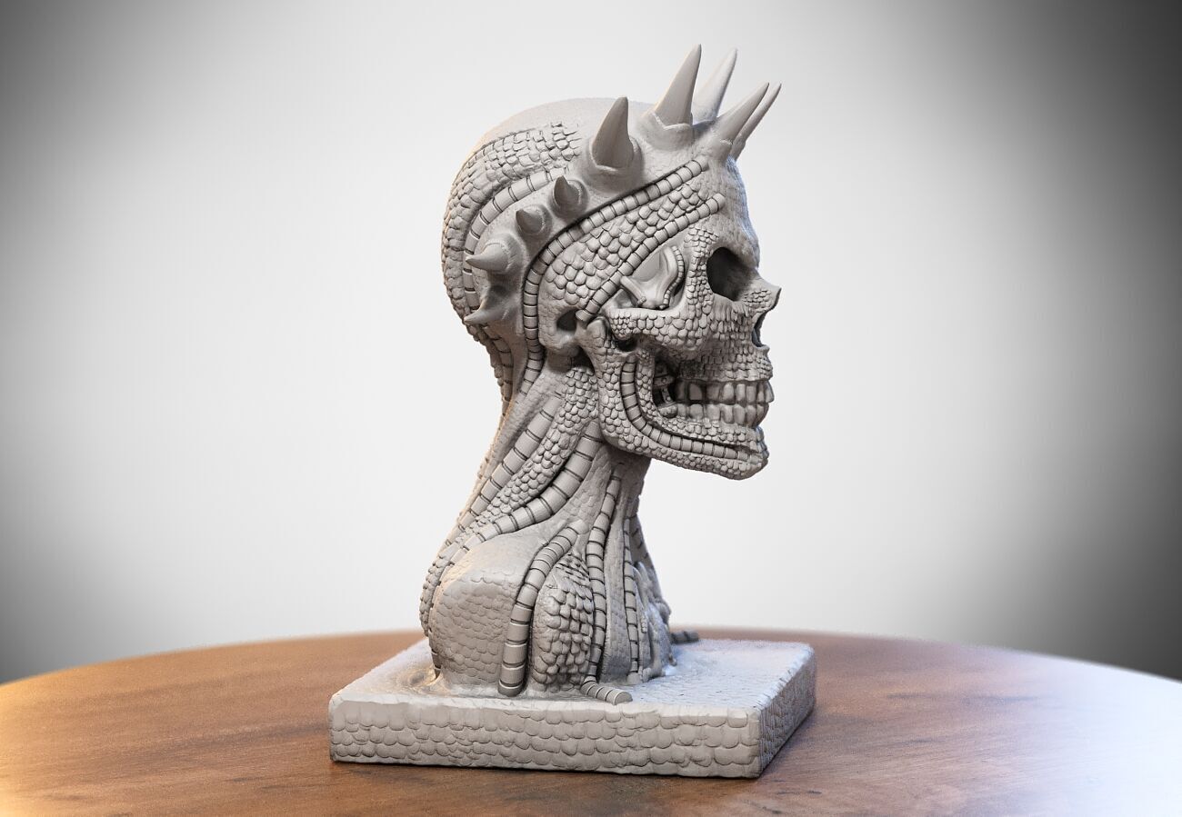 Skull robot dragon bust Cyborg skull dragon bust 3D print model_1