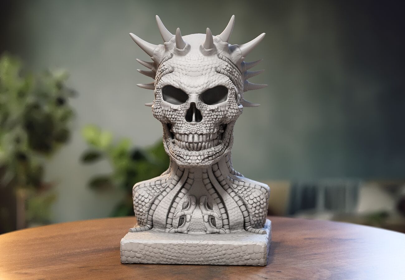 Skull robot dragon bust Cyborg skull dragon bust 3D print model_3