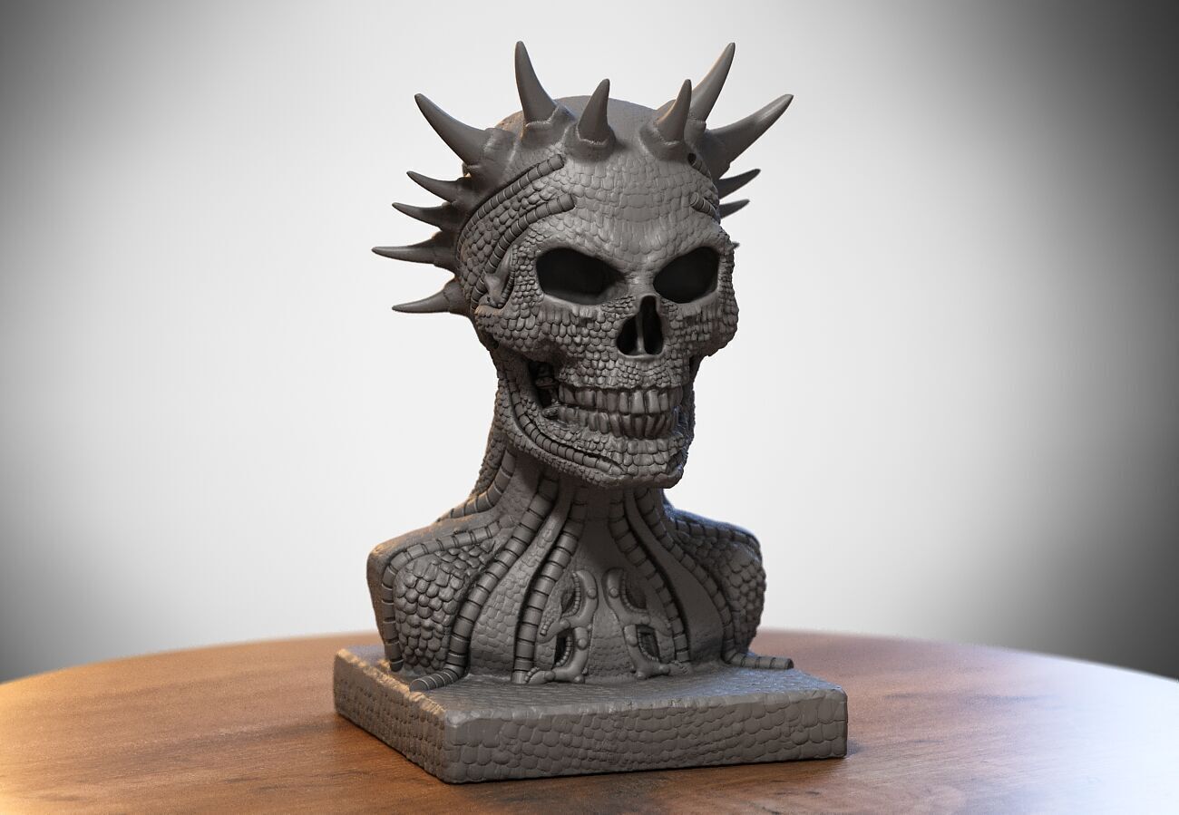 Skull robot dragon bust Cyborg skull dragon bust 3D print model_4