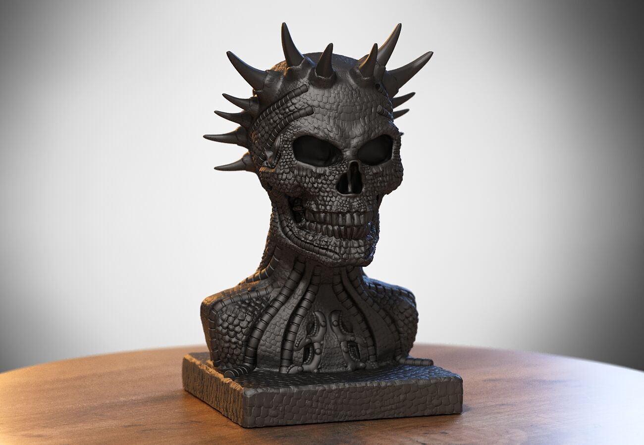 Skull robot dragon bust Cyborg skull dragon bust 3D print model_5