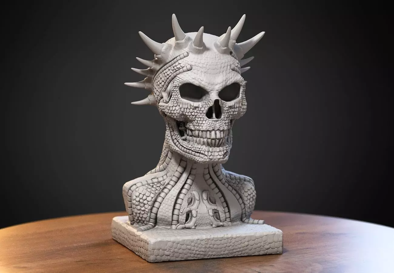 Skull robot dragon bust Cyborg skull dragon bust 3D print model_0