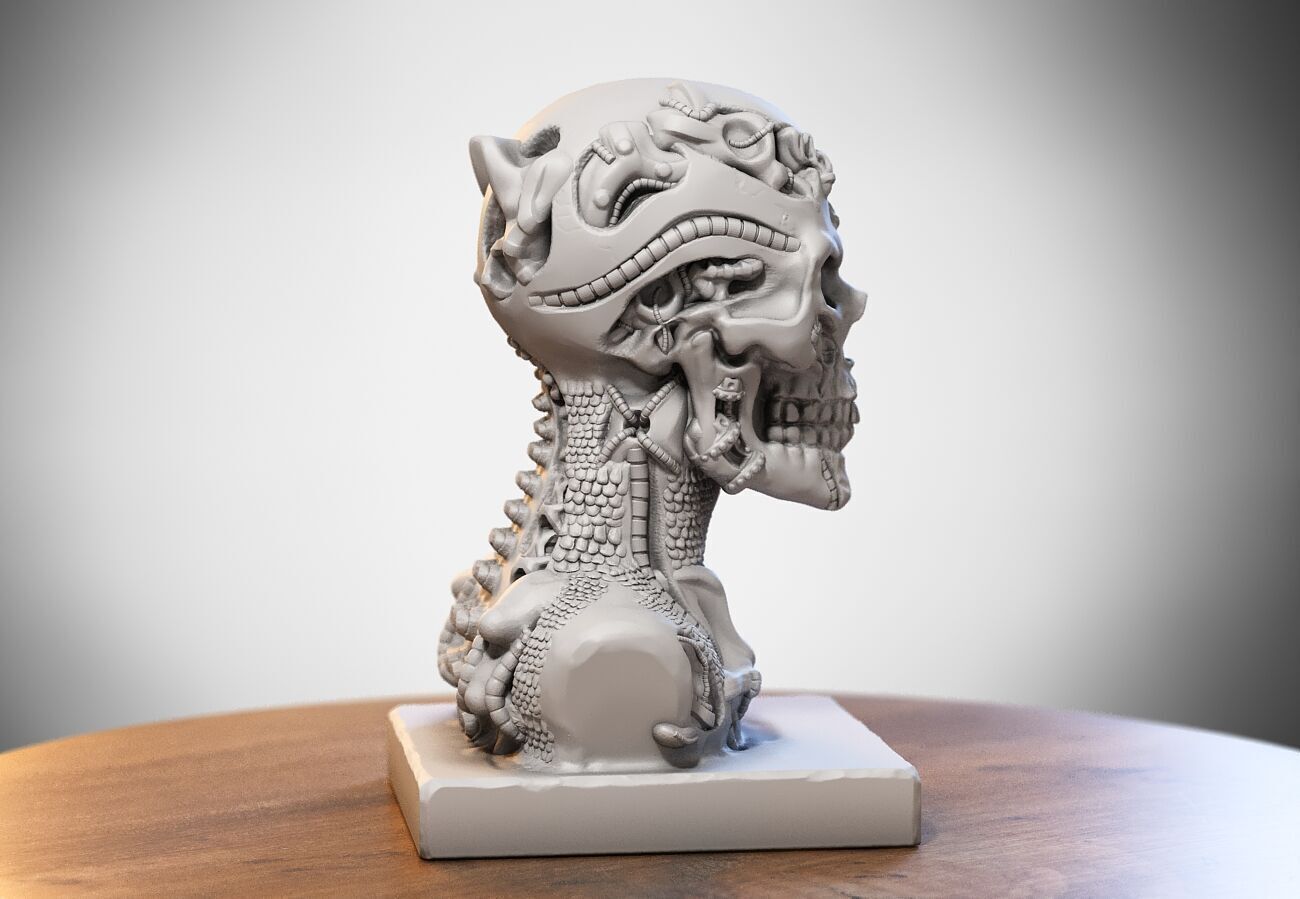 Skull robot dragon bust Cyborg skull dragon bust 3D print model_3