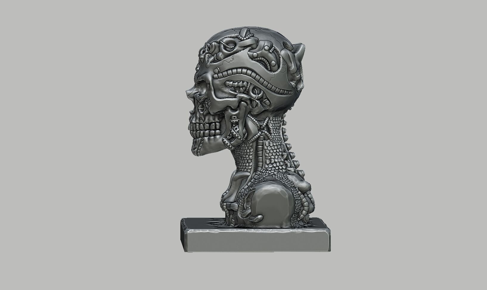 Skull robot dragon bust Cyborg skull dragon bust 3D print model_11