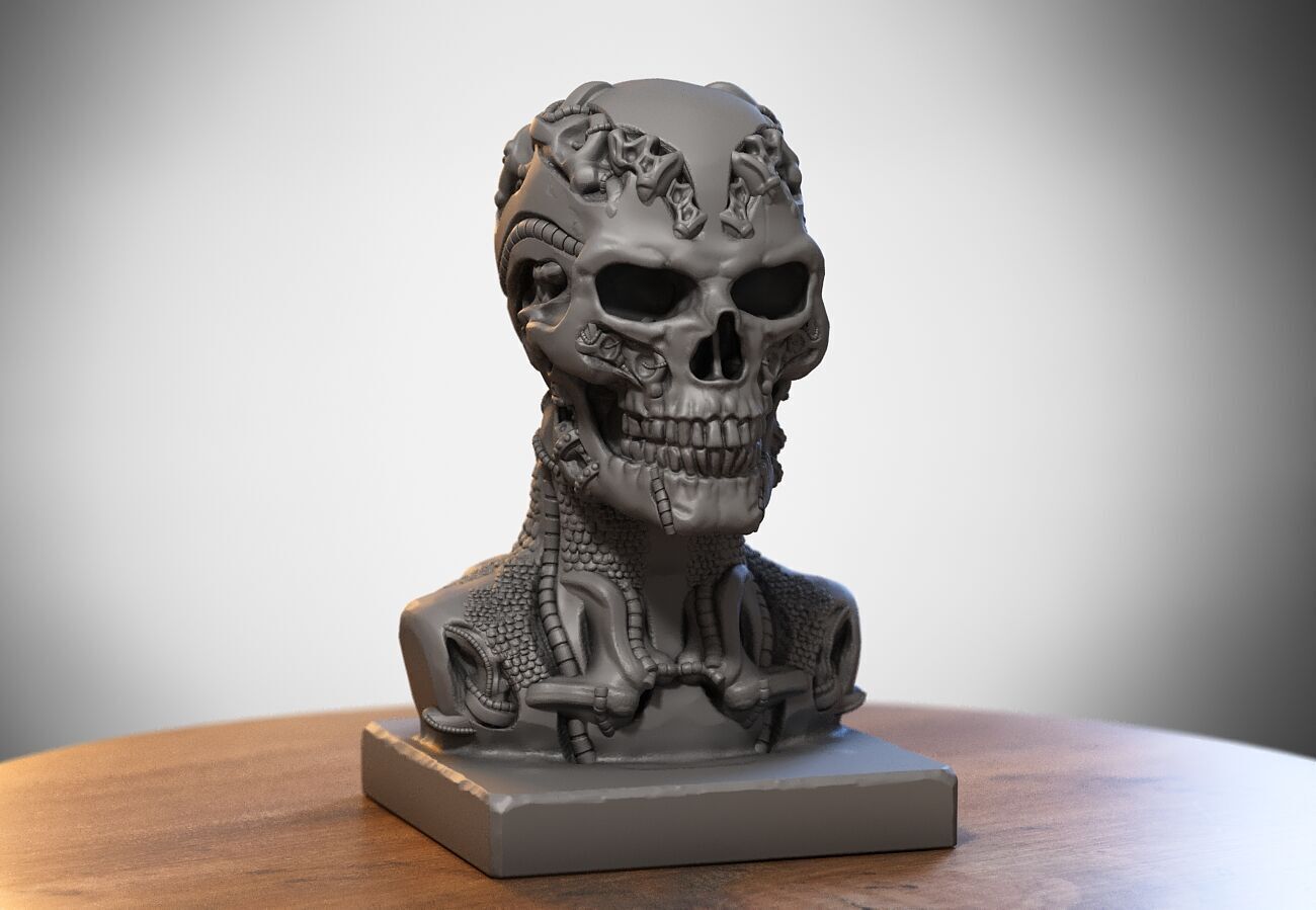 Skull robot dragon bust Cyborg skull dragon bust 3D print model_2