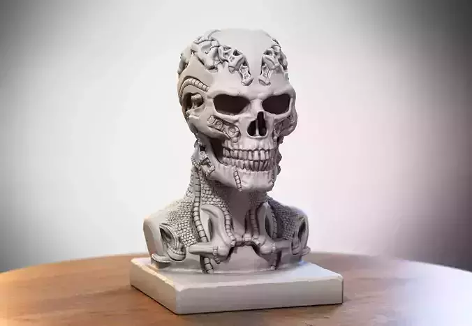 Skull robot dragon bust Cyborg skull dragon bust 3D print model