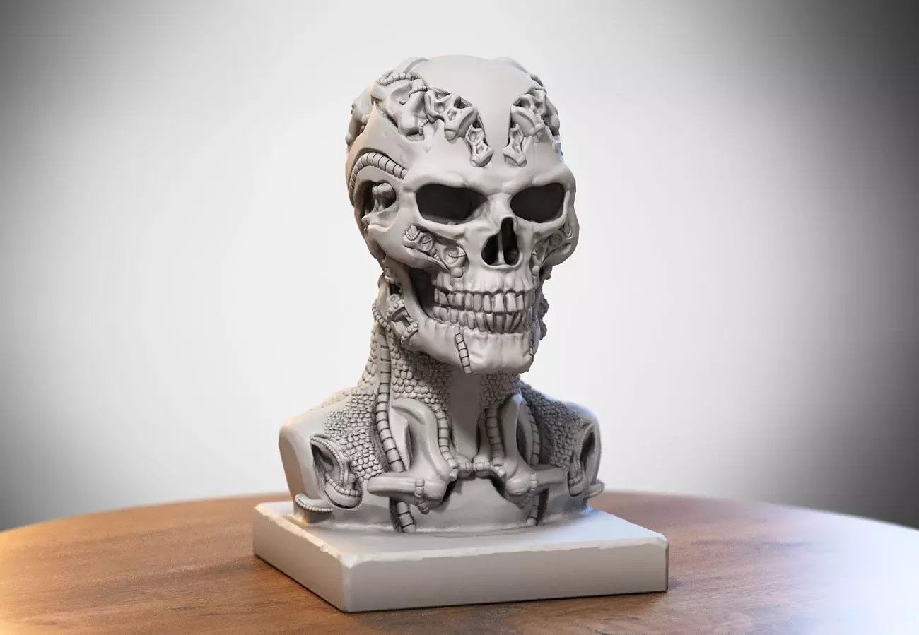 Skull robot dragon bust Cyborg skull dragon bust 3D print model_0