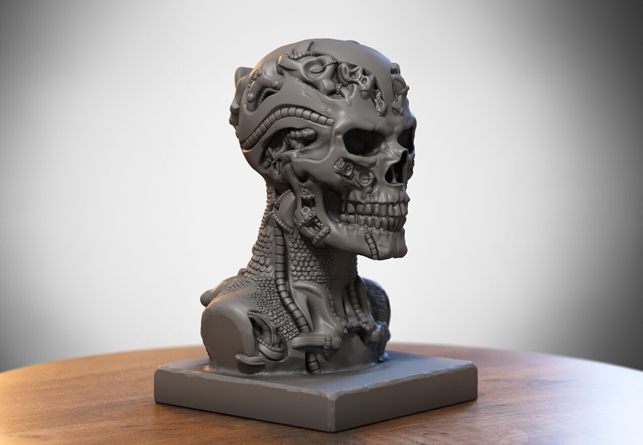 Skull robot dragon bust Cyborg skull dragon bust 3D print model_1