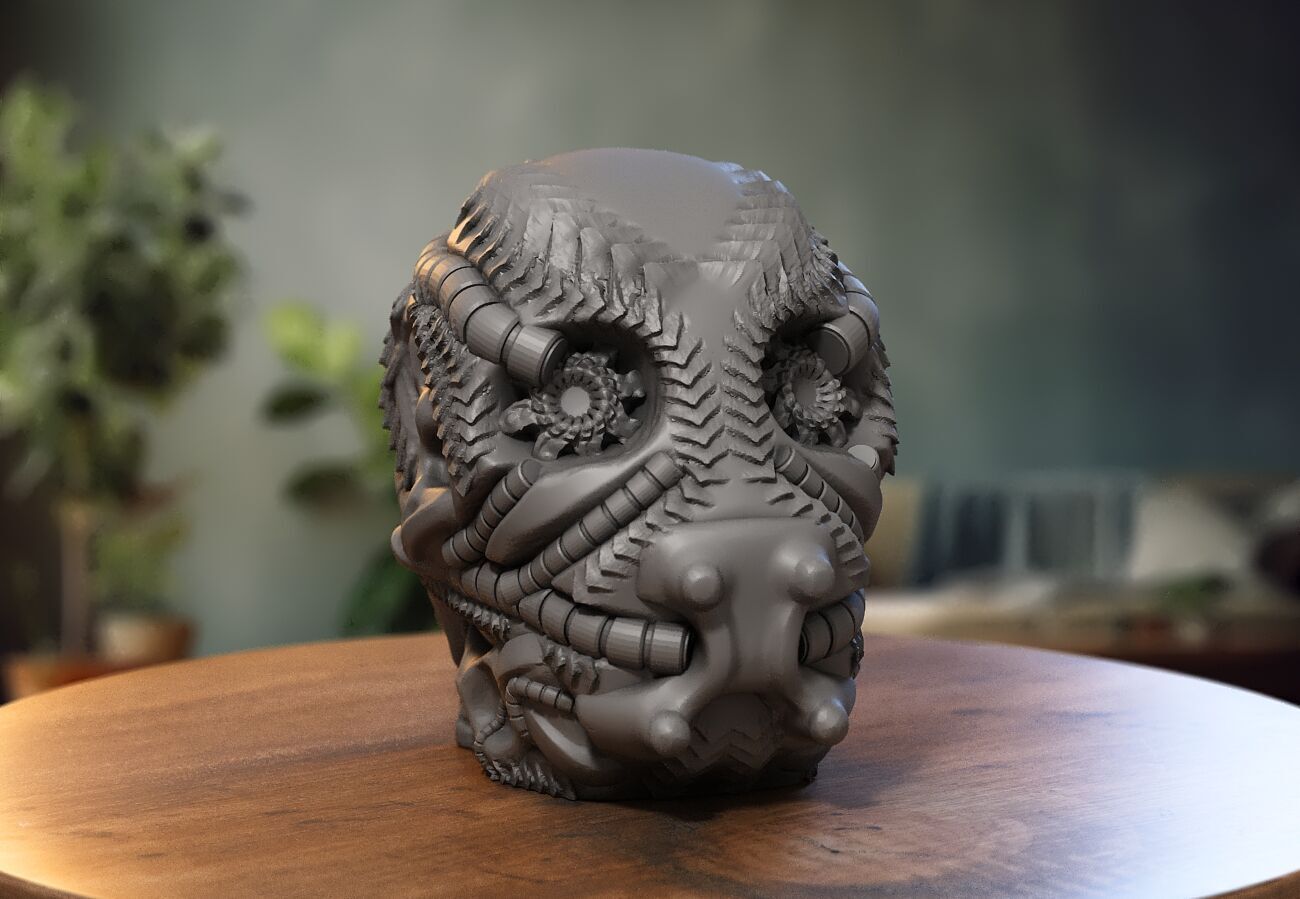 Skull robot dragon Headphone Stand Cyborg skull dragon  3D print model_3