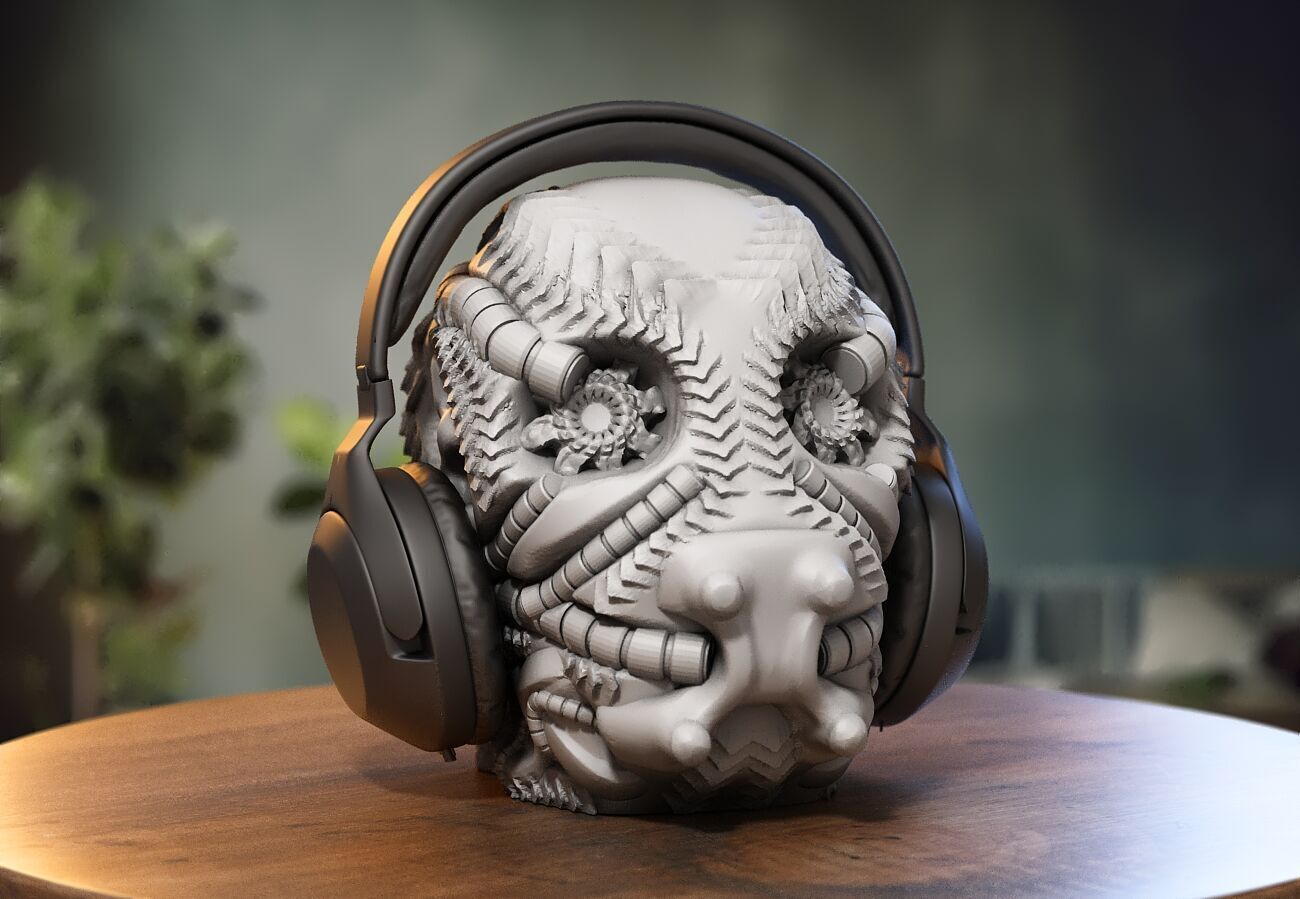 Skull robot dragon Headphone Stand Cyborg skull dragon  3D print model_2