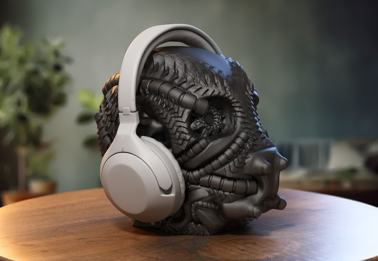 Skull robot dragon Headphone Stand Cyborg skull dragon  3D print model_1