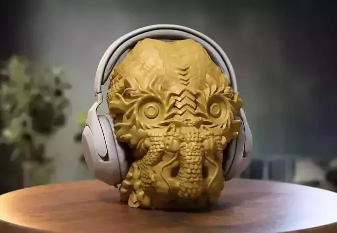 Skull robot dragon Headphone Stand Cyborg skull dragon Headset  3D print model