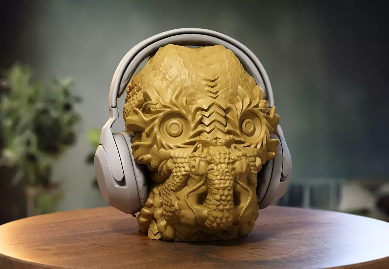 Skull robot dragon Headphone Stand Cyborg skull dragon Headset 3D print model