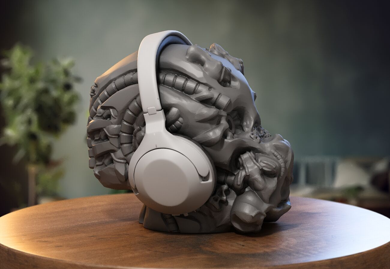 Robot Skull Headphone Stand Cyborg Headset Stand 3D print model_4