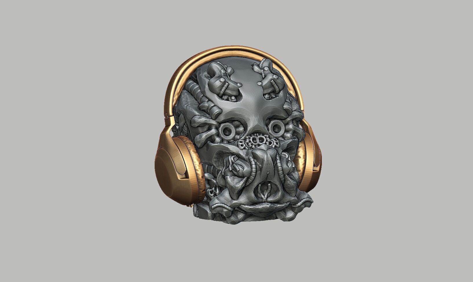 Robot Skull Headphone Stand Cyborg Headset Stand 3D print model_6