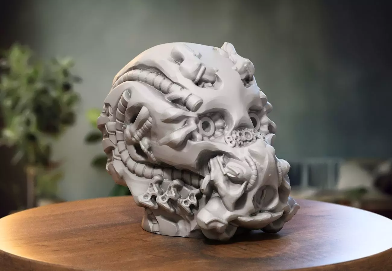 Robot Skull Headphone Stand Cyborg Headset Stand 3D print model_0