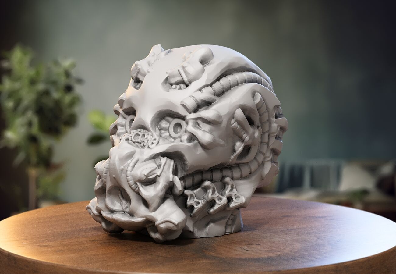 Robot Skull Headphone Stand Cyborg Headset Stand 3D print model_2