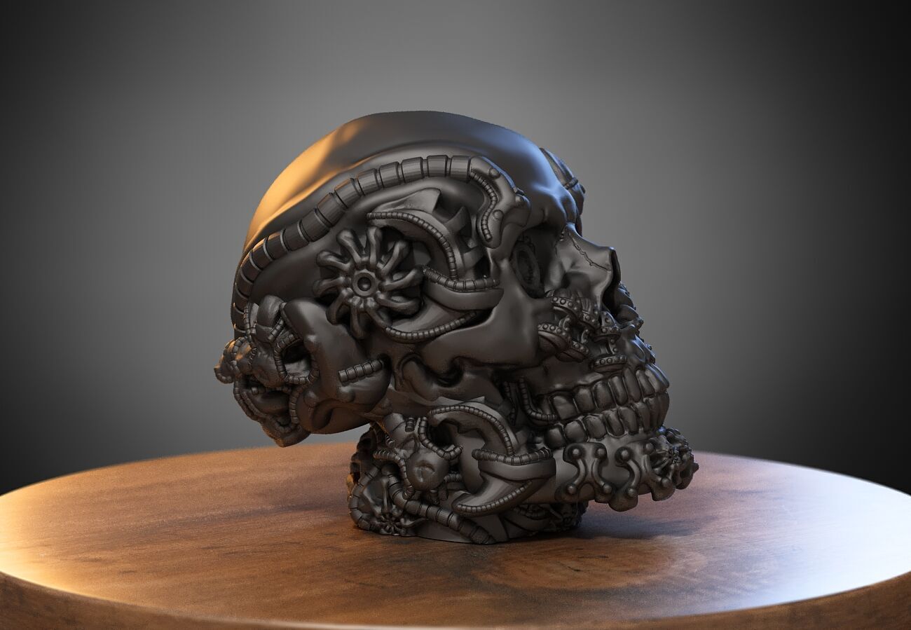 Robot Skull Headphone Stand Cyborg Headset Stand 3D print model_3