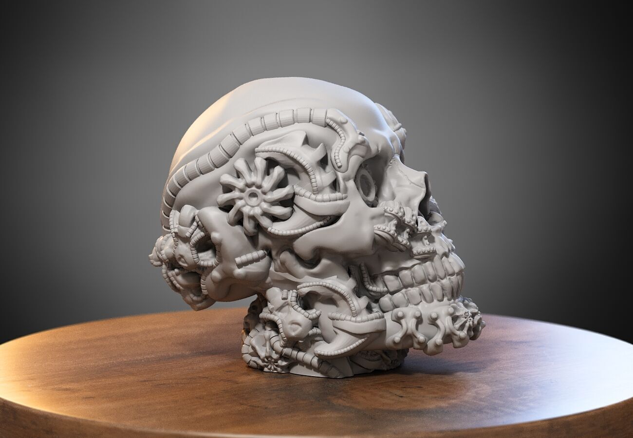 Robot Skull Headphone Stand Cyborg Headset Stand 3D print model_4