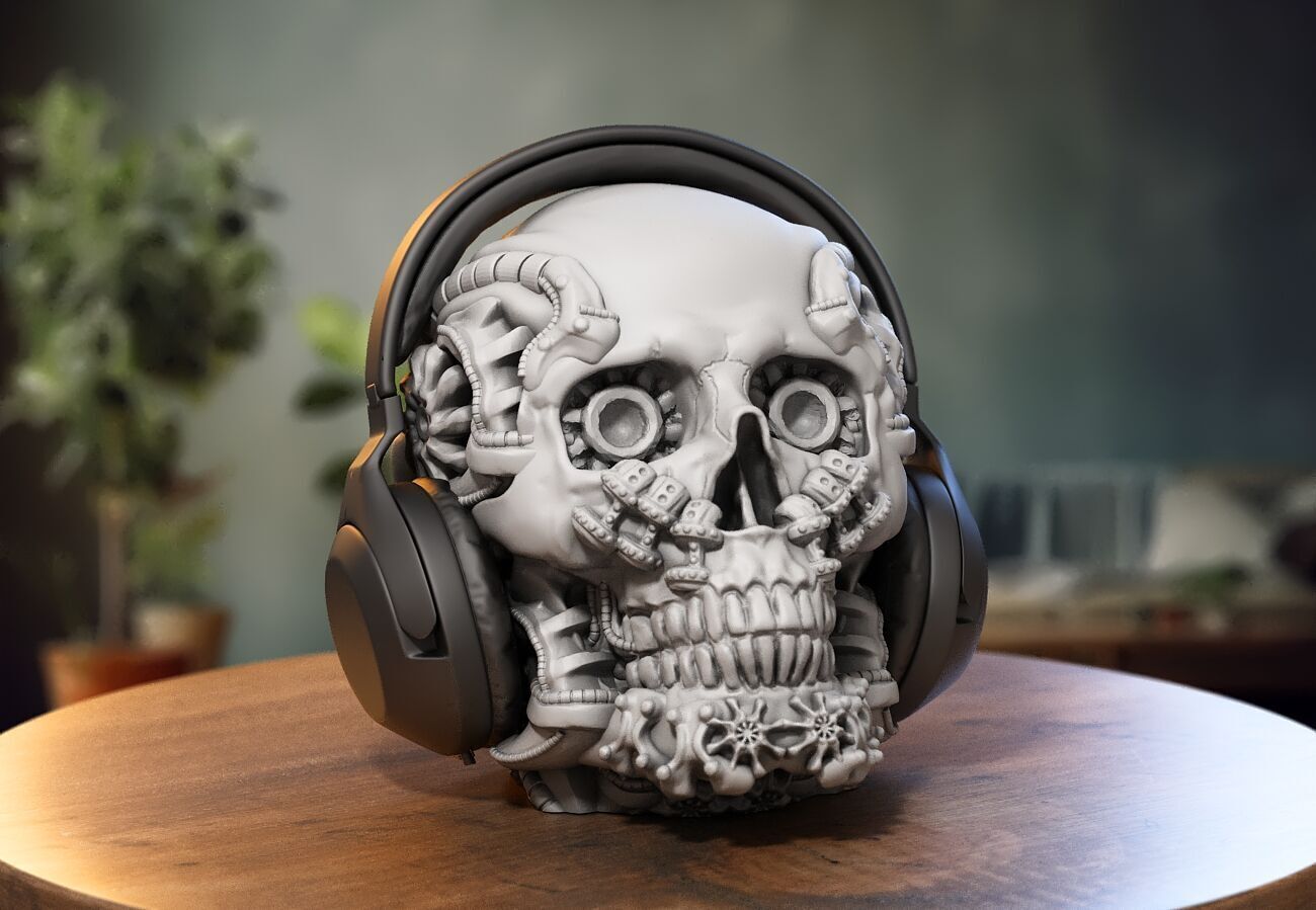 Robot Skull Headphone Stand Cyborg Headset Stand 3D print model_1