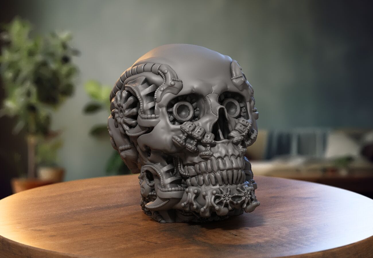 Robot Skull Headphone Stand Cyborg Headset Stand 3D print model_2