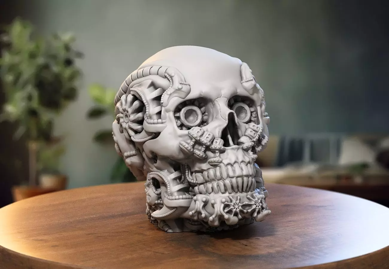 Robot Skull Headphone Stand Cyborg Headset Stand 3D print model_0