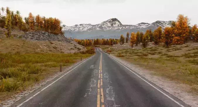 Scenic Autumn Roads through Mountain Valleys Low-poly 3D model