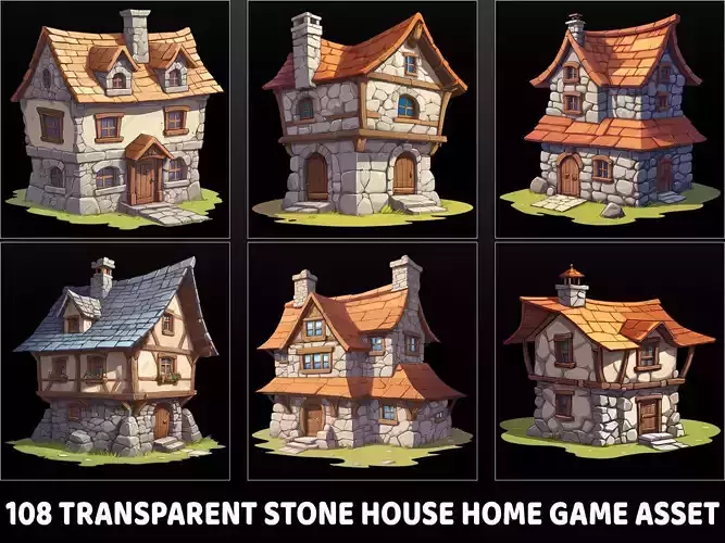 108 Transparent Stone House Home Hut Game Asset