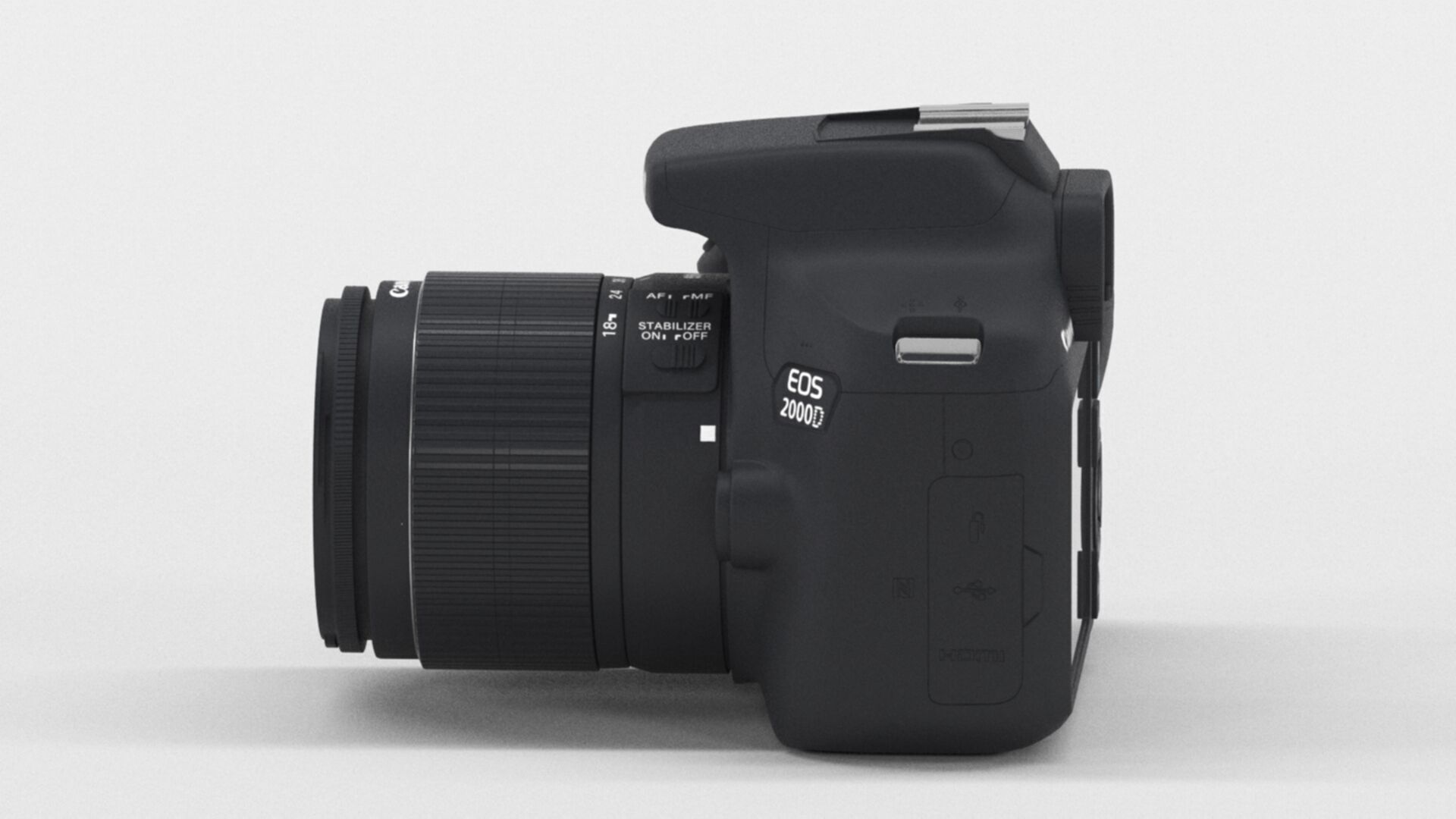 Canon EOS 2000D DSLR Camera and EF-S 18-55 mm Low-poly 3D model_5