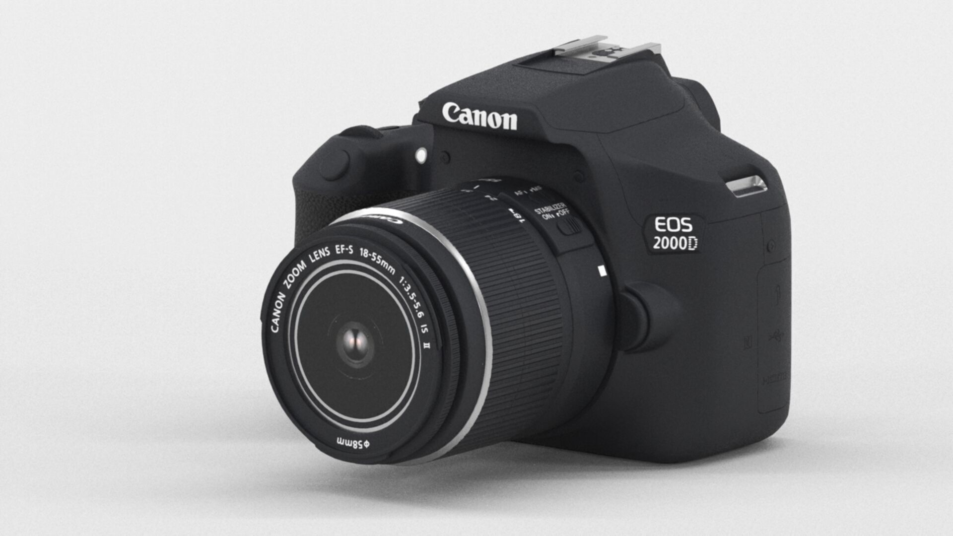 Canon EOS 2000D DSLR Camera and EF-S 18-55 mm Low-poly 3D model_6