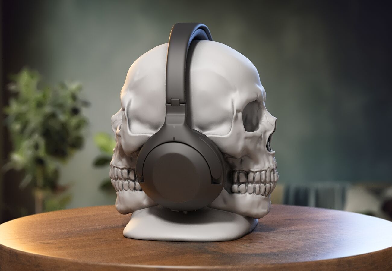 Robot Skull Headphone Stand Cyborg Headset Stand 3D print model_3