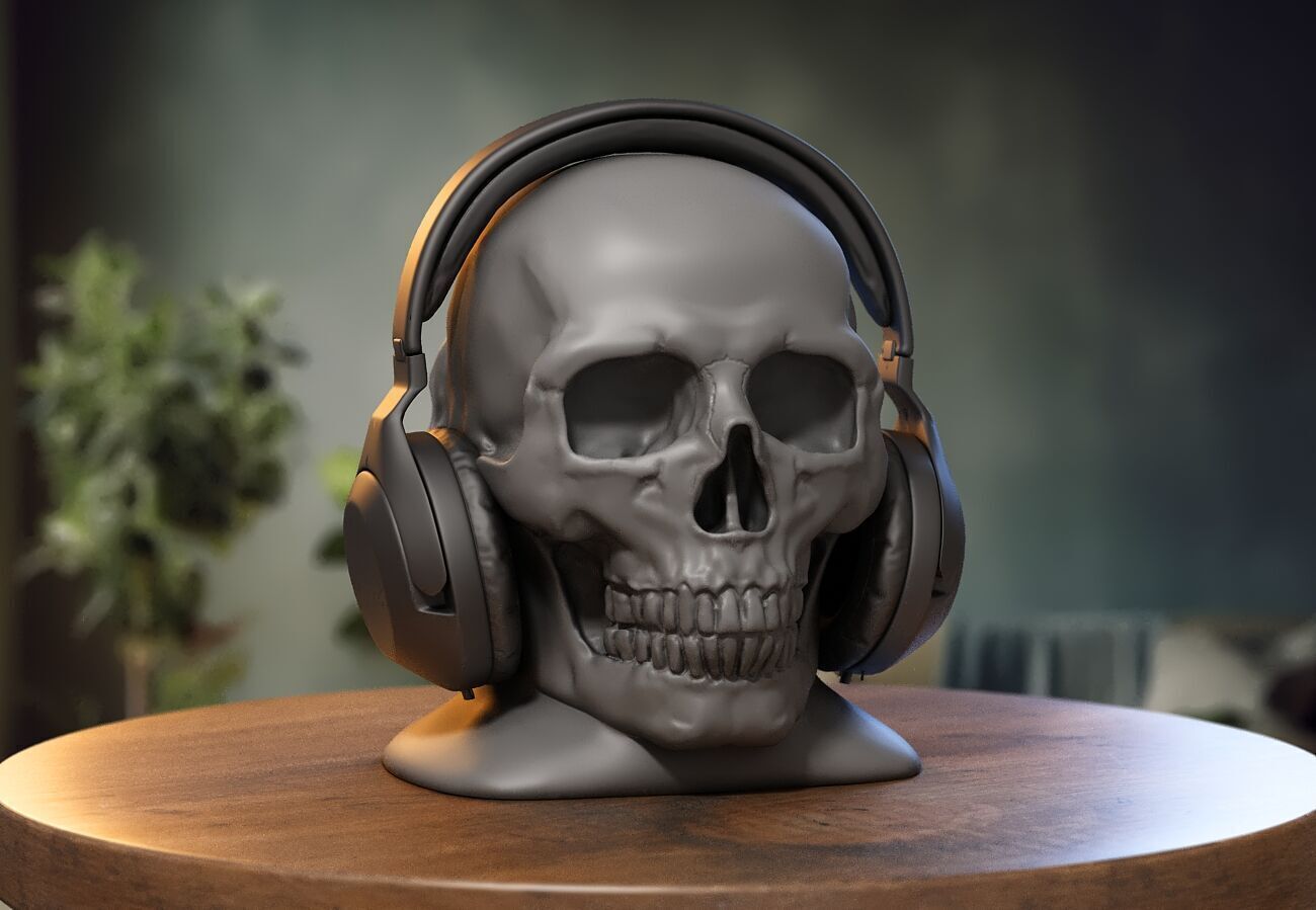 Robot Skull Headphone Stand Cyborg Headset Stand 3D print model_1