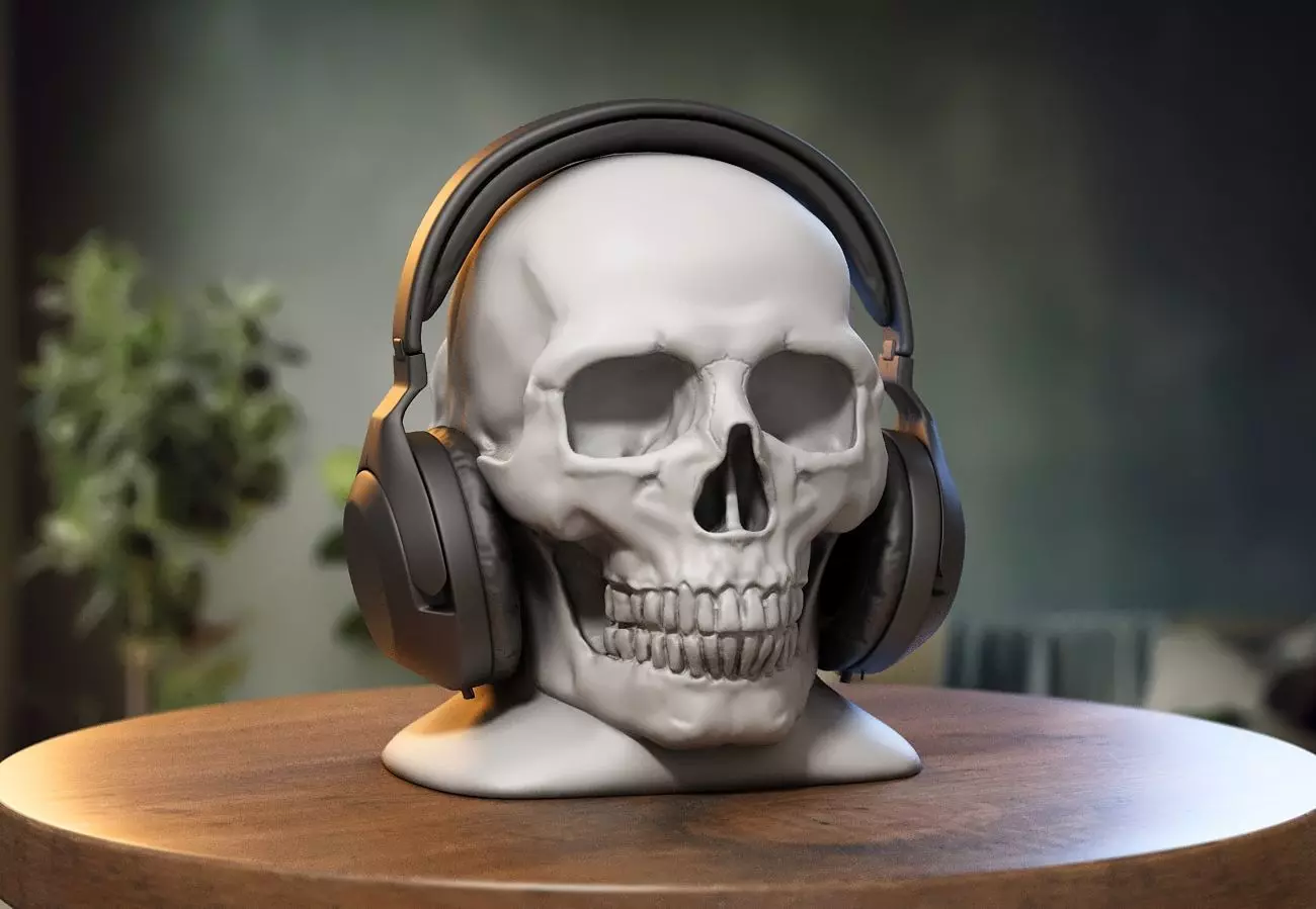 Robot Skull Headphone Stand Cyborg Headset Stand 3D print model_0