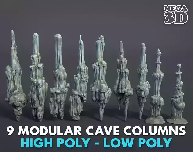 9 Modular Cave Columns - 250215 Low-poly 3D model