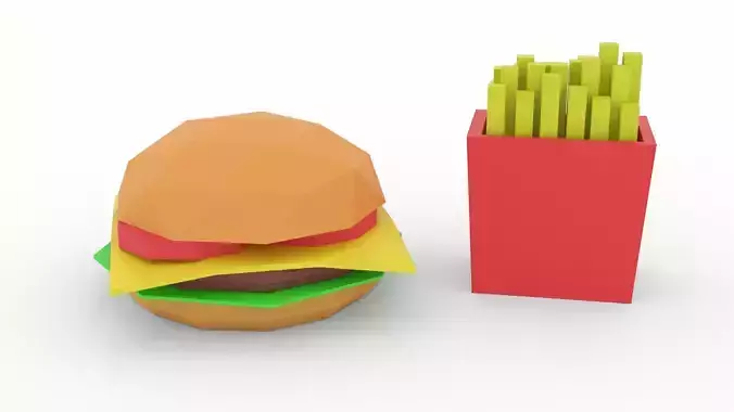Low-Poly Burger and French Fries Low-poly 3D model Low-poly 3D model