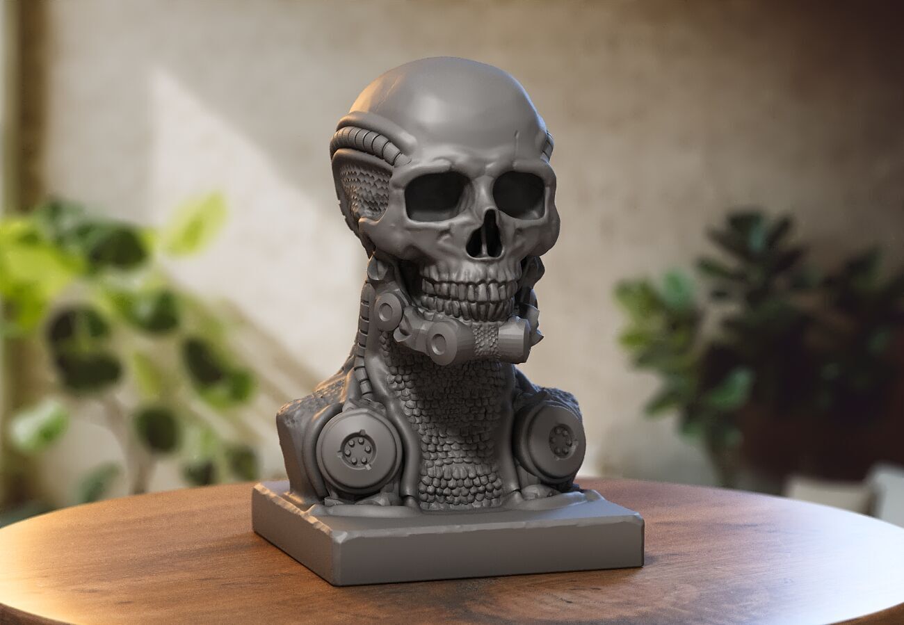 Robot Skull dragon bust Cyborg skull dragon 3D print model_1