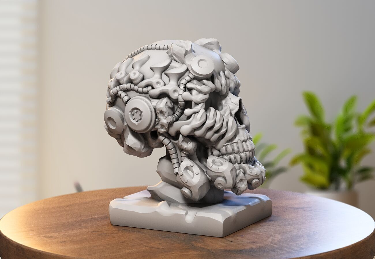 Robot Skull Headphone Stand  Cyborg Headset Stand 3D print model_4