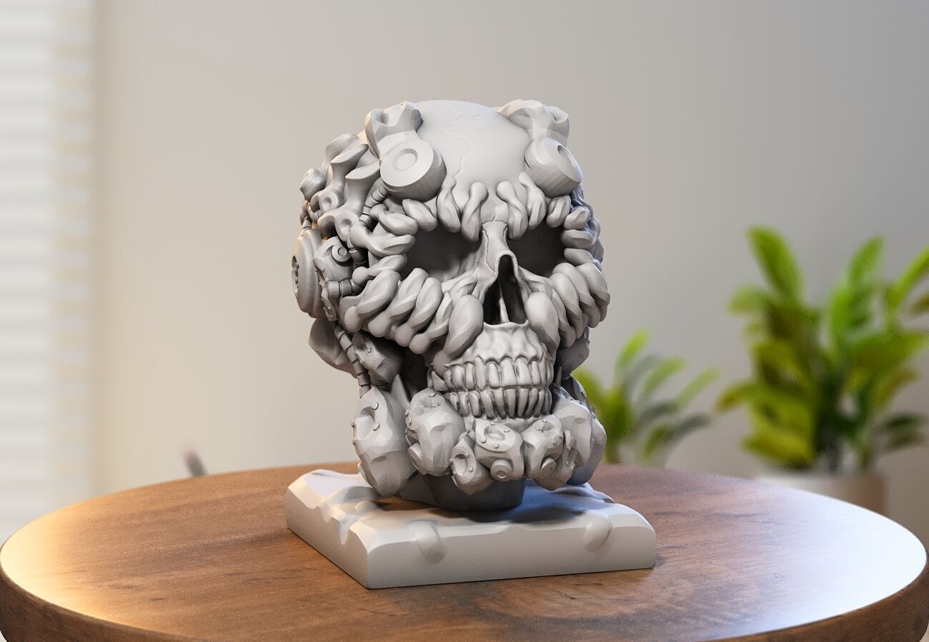 Robot Skull Headphone Stand  Cyborg Headset Stand 3D print model_1